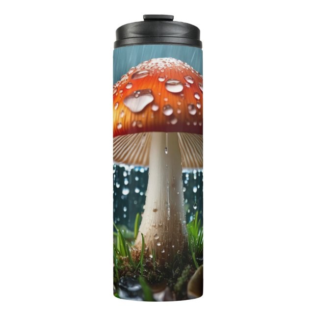 Allein Pilz in einem heftigen Regen Thermosbecher (Vorderseite)