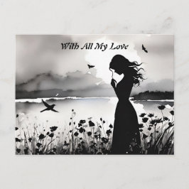 Alleine Frau mit Gedanken an Liebe Postkarte