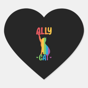 Alleinkatze LGBT-Katze in Regenbogenflagge Herz-Aufkleber