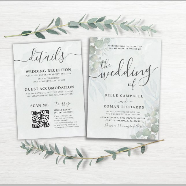 Alleinstehende Eukalyptus Sage Green Wedding Einladung (Von Creator hochgeladen)