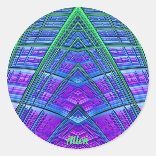 ALLEN ~ Cool! Green Lila Blue Geometric ~ Runder Aufkleber (Vorderseite)