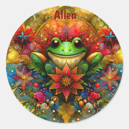 ALLEN ~ SHINY Christmas FROG ~ Runder Aufkleber