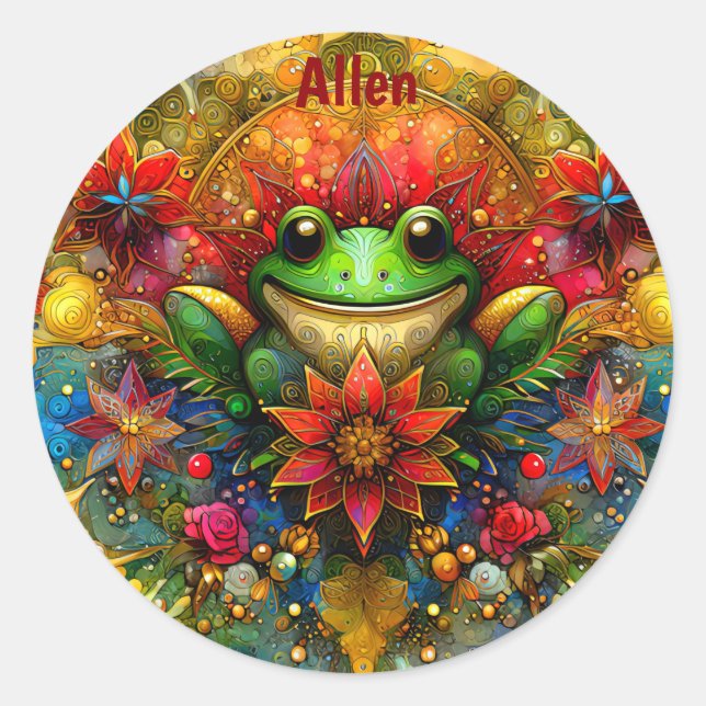 ALLEN ~ SHINY Christmas FROG ~ Runder Aufkleber (Vorderseite)