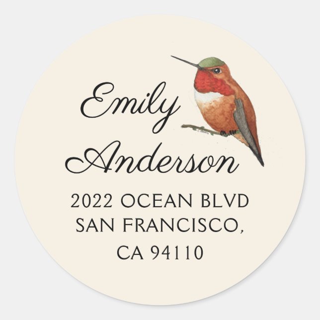 Allen's Hummingbird Address Classic Round Sticker (Vorderseite)