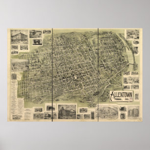 Allentown Pennsylvania 1901 Antike Panoramabalkart Poster