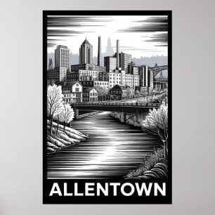 Allentown Pennsylvania Skyline Schwarz Weiß Holzsc Poster