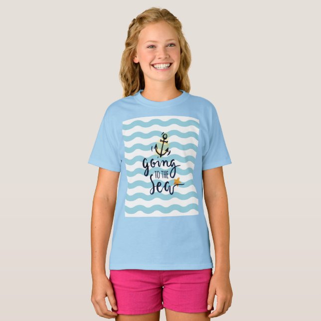Aller à la mer - Jolie T-shirt Nautique pour les e (Devant entier)