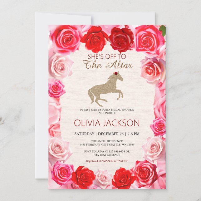 Aller à l'Altar Red Rose Bridal Shower Invitation (Devant)