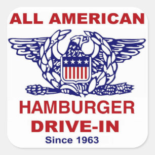 Aller amerikanische HAMBURGER Antrieb HEREIN von Quadratischer Aufkleber