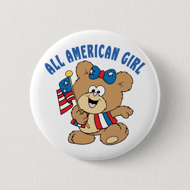 Aller amerikanische Mädchen-Bär Button (Vorderseite)