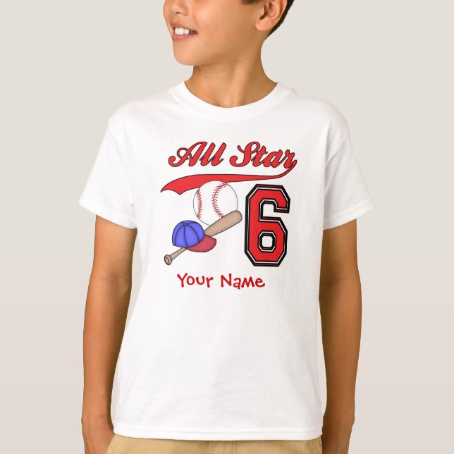 Aller Stern-Baseball-6. Geburtstag personalisiert T-Shirt (Vorderseite)