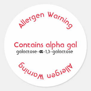 Allergie Allergenkennzeichnung, Alpha-Gal-Lebensmi Runder Aufkleber