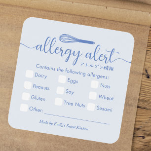 Allergie-Warnung Allergene Warnung Blau Schneebese Quadratischer Aufkleber
