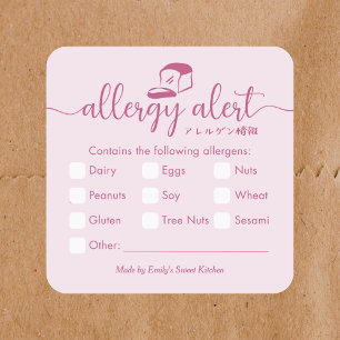Allergie-Warnung Minimalistisches Rosa-Bäckerei-Br Quadratischer Aufkleber