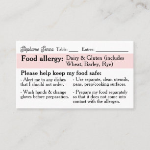 Allergikerkarte, Celiac Friendly Restaurant Telefonnummerkarte