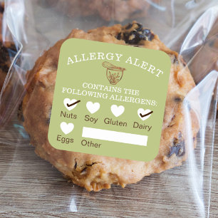 Allergische Warnbäckerei für Lebensmittelsicherhei Quadratischer Aufkleber