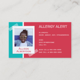 Allergische Warnkids Foto Medical Emergency Daycar Telefonnummerkarte