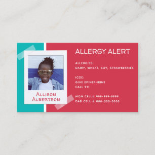 Allergische Warnkids Foto Medical Emergency Daycar Telefonnummerkarte