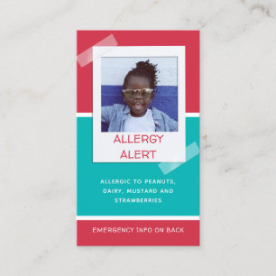 Allergische Warnkids Foto Medical Emergency Daycar Telefonnummerkarte