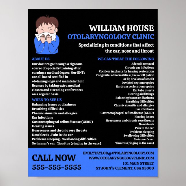 Allergologiedesign, Otolaryngologe, Otolaryngologi Poster (Vorne)