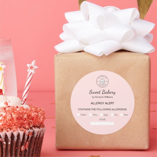 Allergy Alert Bakery Custom Logo Pink Runder Aufkleber (Party)
