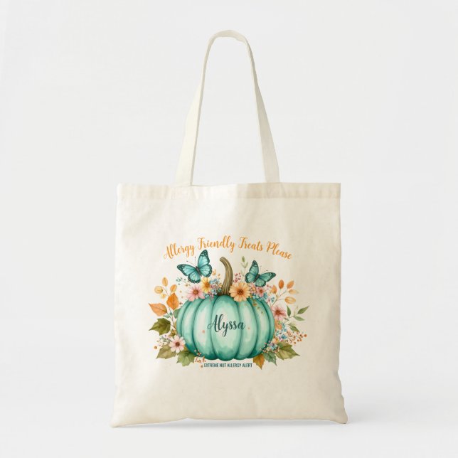Allergy Alert Teal Pumpkin Flowers Butterfly Girl Tragetasche (Vorne)