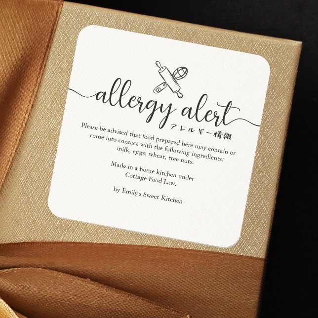 Allergy Alert Warning Rolling Pin Whisk Minimalist Quadratischer Aufkleber (Von Creator hochgeladen)