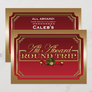 Alles an Bord Rot u. Goldweihnachtszug-Party Einladung