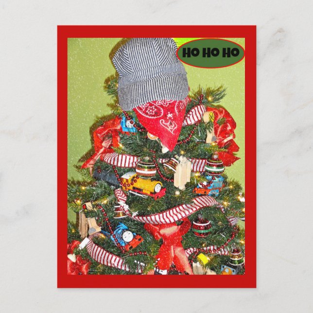 Alles an Bord! Train Themed Christmas Tree Gruß Postkarte (Vorderseite)