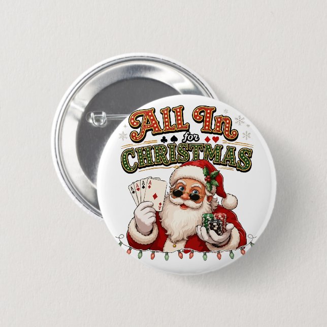 Alles auf Weihnachten Poker Weihnachtsmann Button (Vorne & Hinten)