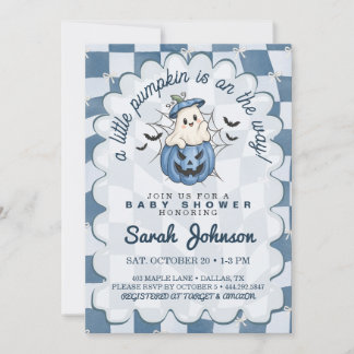 Alles aufLittle Pumpkin Blau kariert Baby Shower Einladung