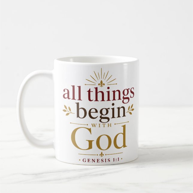 Alles beginnt mit Gott Bibelstelle Kaffeetasse (Links)