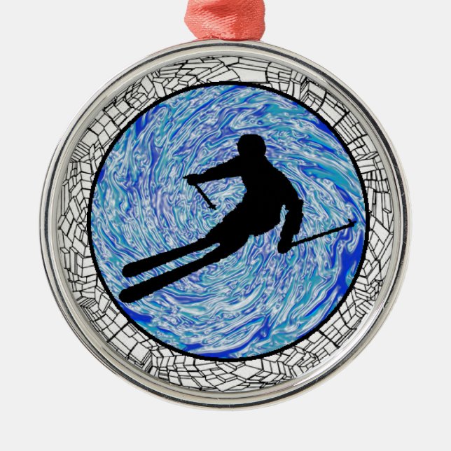 ALLES GEBIRGSskifahren Silbernes Ornament (Vorne)