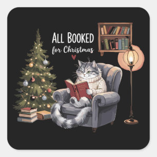 Alles gebucht für das Weihnachtsbuch Katzen Winter Quadratischer Aufkleber