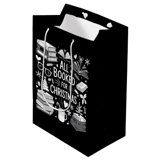 Alles gebucht für Weihnachts-Buch Lover Buchgesche Mittlere Geschenktüte (Vorderseite Schrägansicht)