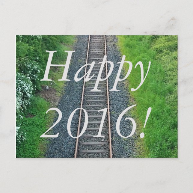 Alles Gute 2016! Gleisbahn in Natur Postkarte (Vorderseite)