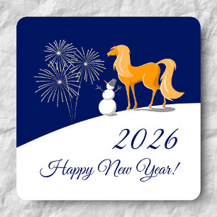 Alles Gute für das neue Jahr des Feuerpferdes 2026 Quadratischer Aufkleber