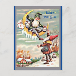 Alles Gute für das neue Jahr - Gnome, Tomte, Mond, Postkarte