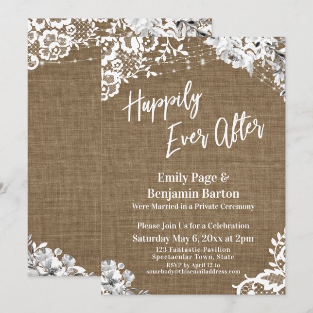 Alles Gute nach Burlap Lace Floral Lights Einladung (Vorne/Hinten)