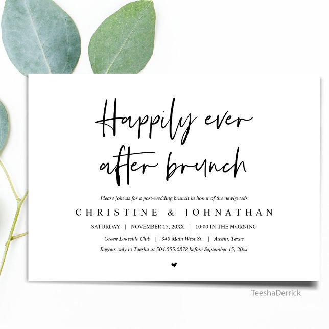 Alles Gute nach dem Brunch, nach der Hochzeitseinl Einladung (Happily Ever After Brunch, Wedding Elopement Celebration in Modern Minimalist design themed)