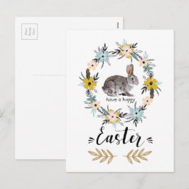 Alles Gute zu Ostern. Osterhase und Frühlingsblume Feiertagspostkarte