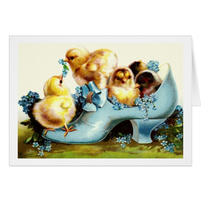 Alles Gute zu Ostern. Vintage Chicks Ostergrußkart (Vorderseite (Horizontal))