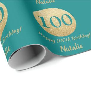 Alles Gute zum 100. Geburtstag Aquamarin und Gold Geschenkpapier