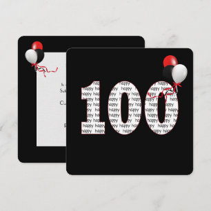 Alles Gute zum 100. Geburtstag auf schwarze Einlad Einladung