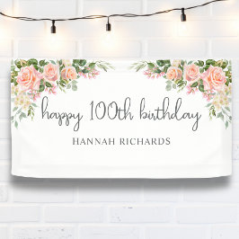 Alles Gute zum 100. Geburtstag Pink Peach Floral Banner