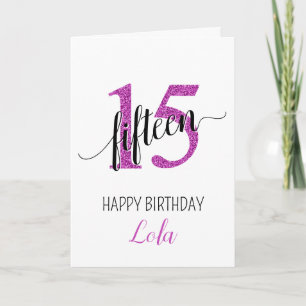 Alles Gute zum 15. Geburtstag Pink Glitzer Girly Karte