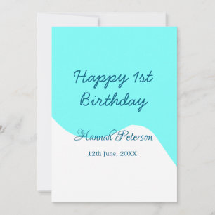 Alles Gute zum 1. Geburtstag, blaue wellige Retro- Einladung
