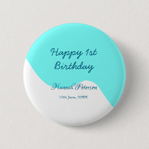 Alles Gute zum 1. Geburtstag, blauer welliger Retr Button