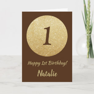 Alles Gute zum 1. Geburtstag Braun und Gold Glitte Karte