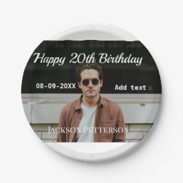 Alles Gute zum 20. Geburtstag einfaches Foto hinzu Pappteller